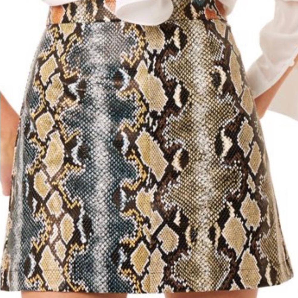 FRENCH CONNECTION Womens Faux Leather Zippered Snake Print Mini Skirt